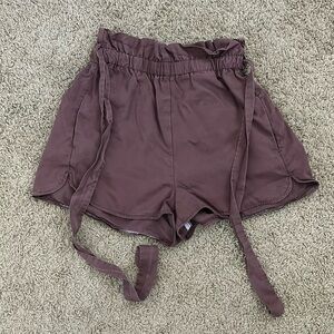 Express High-rise Plum-colored Paper-bag Shorts (Size XS)